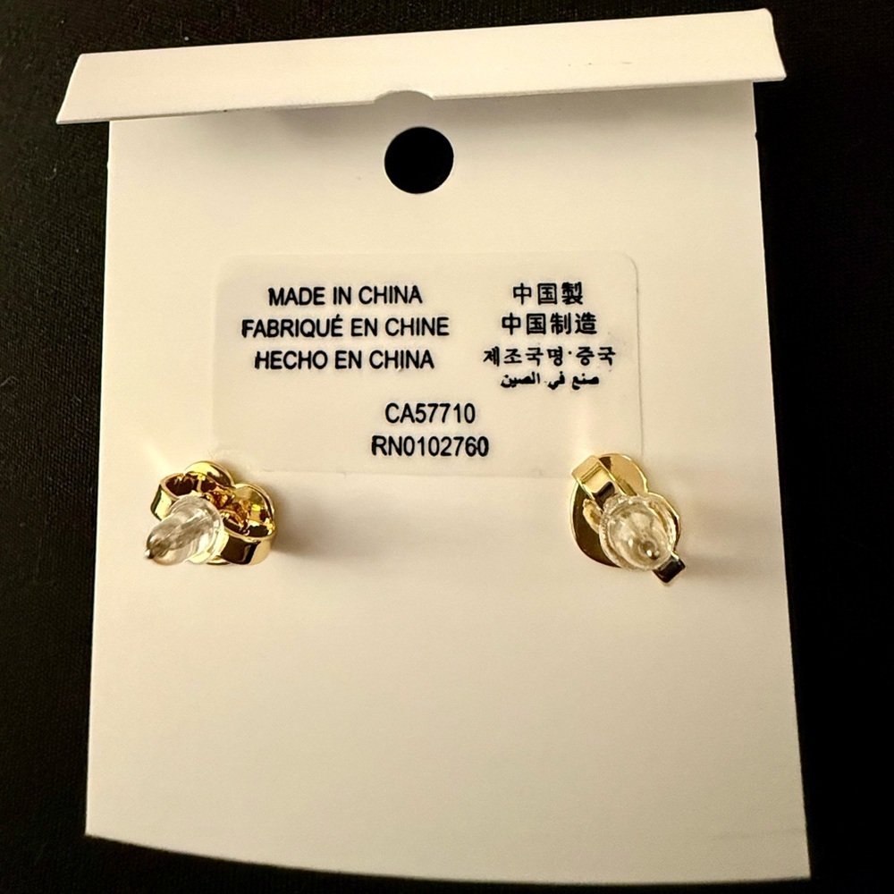 kate spade Gold-Tone Pink Petal & Green Crystal Crescent Stud Earrings - Picture 4 of 4